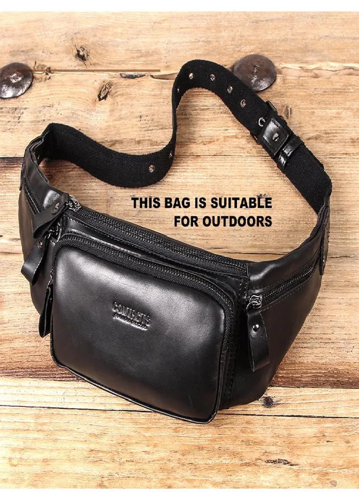 CONTACT'S Genuine Leather Men's Waist Bag Casual Waist Pack For Men