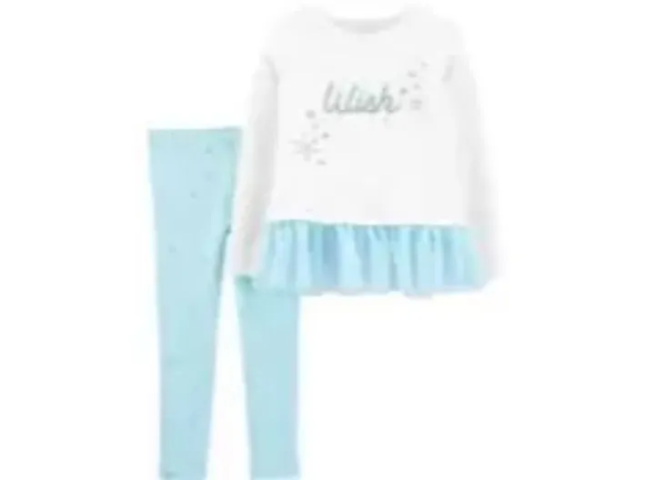 2-Piece Wish Peplum Top And Snowflake Legging Set White/Blue