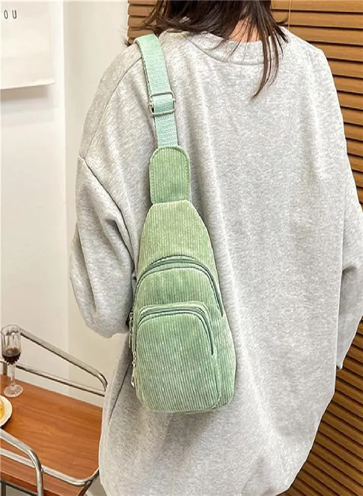 Women Lightweight Crossbody Chest Bag Corduroy Waist Bag Shoulder Bag