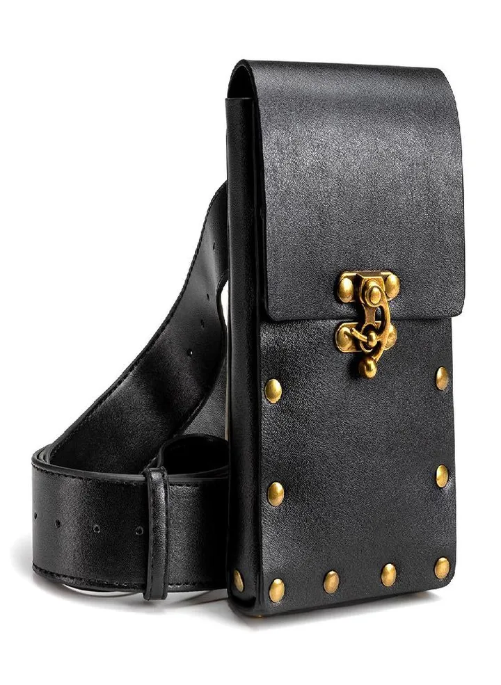 Johnature Ladies Bags Punk Retro Two Colors Multifunctional Waist Pack Moto & Biker Rivet Outdoor Mobile Phone Bag
