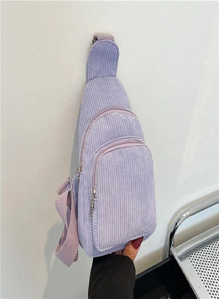Women Lightweight Crossbody Chest Bag Corduroy Waist Bag Shoulder Bag