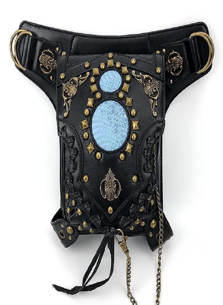 Johnature Steampunk Chain Rivet Waist Pack Unisex Moto & Biker Belt Bag Multifunctional Pu Leather Shoulder Bags