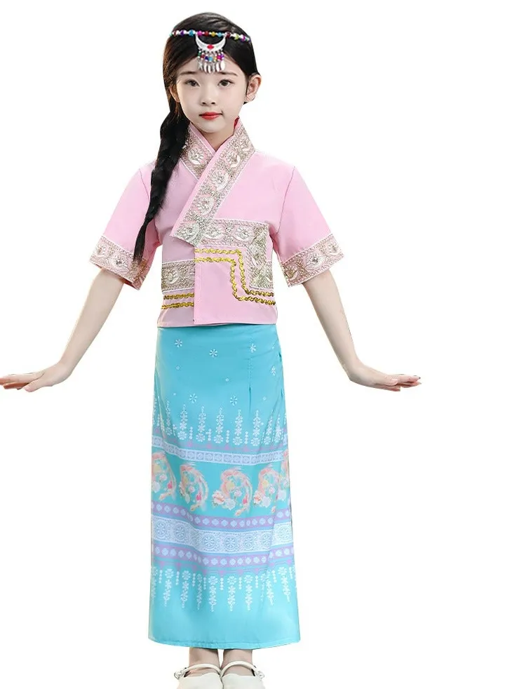 Chinese Girls Top Skirt Dress Clothing headwear Outfit 3 pcs SET