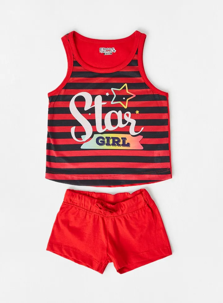 Girls ESO Vest With Shorts Set Red/Black