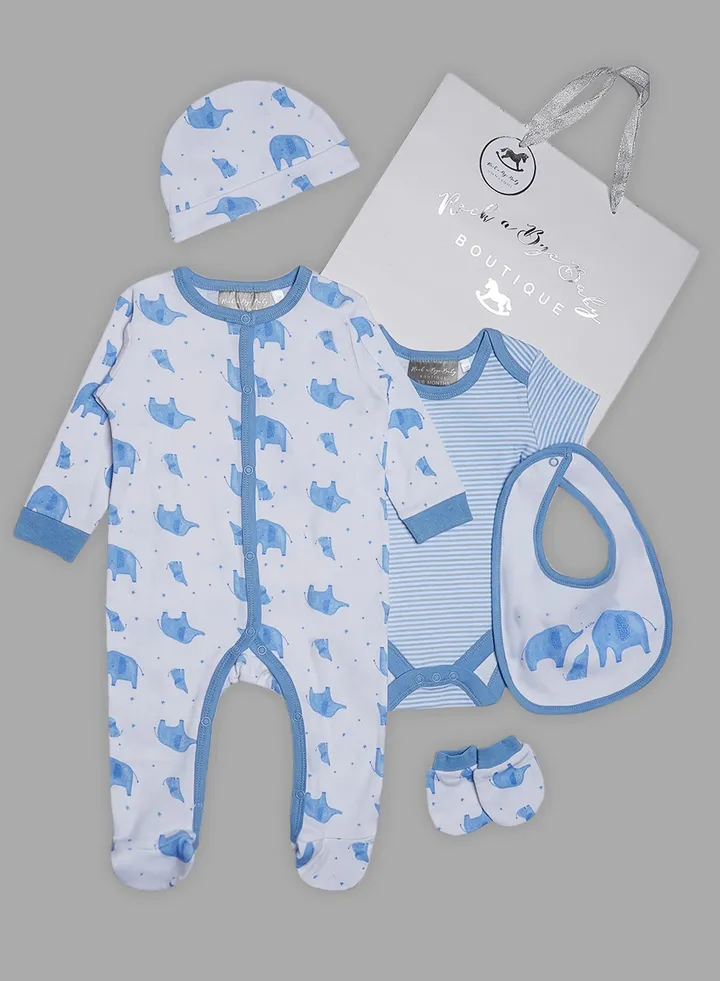 5 Piece Baby Combo Set White/Blue
