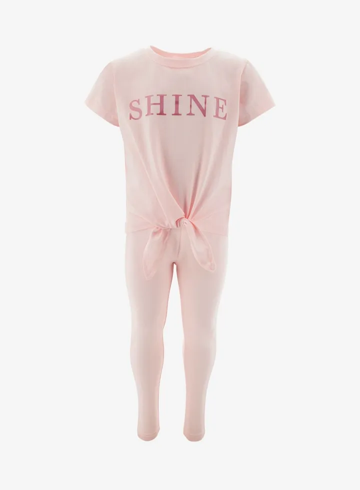 Girls Round Neck T-Shirt And Knitted Bottom Set Light Pink