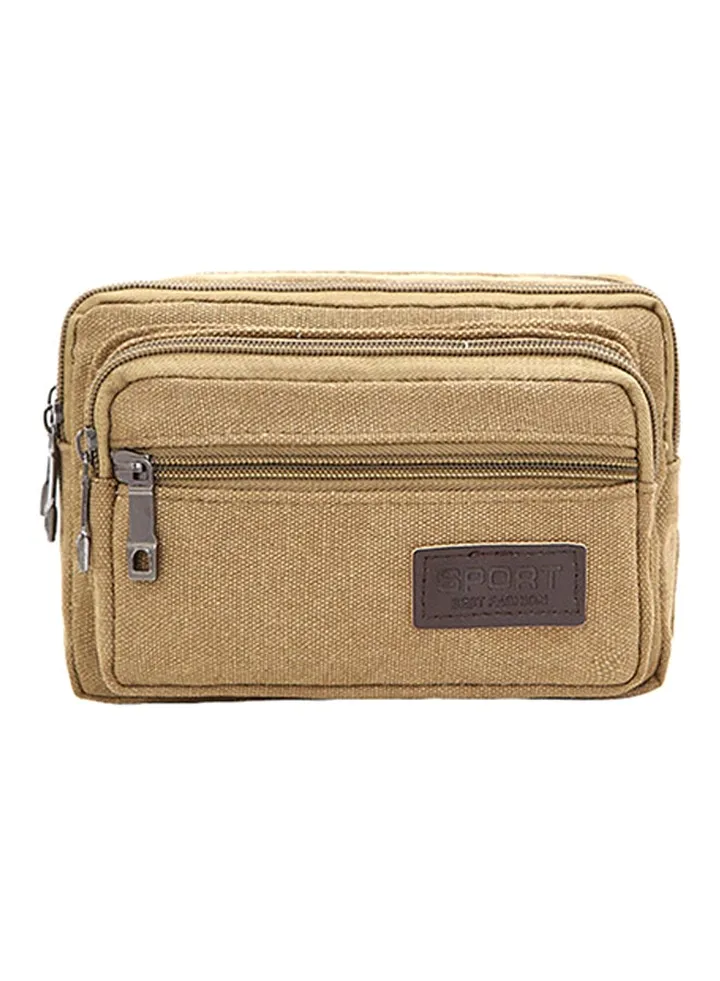 Zipper Closure Waistpack Beige/Brown/Silver