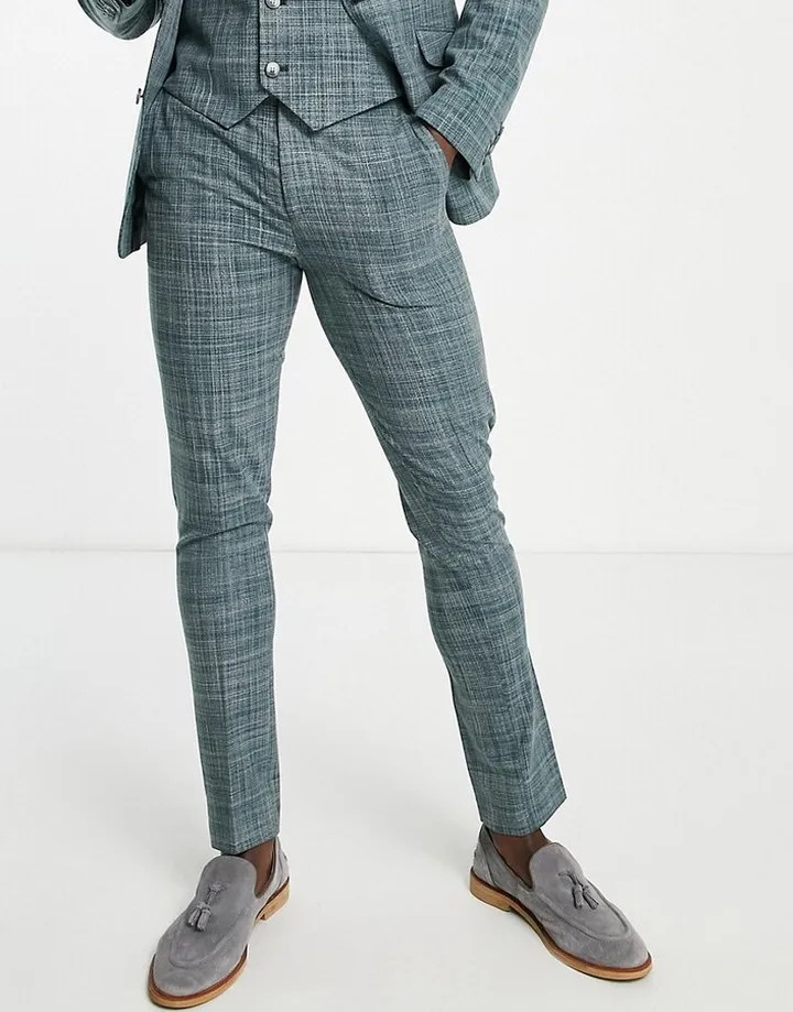 ASOS DESIGN wedding skinny suit pants in forest green crosshatch