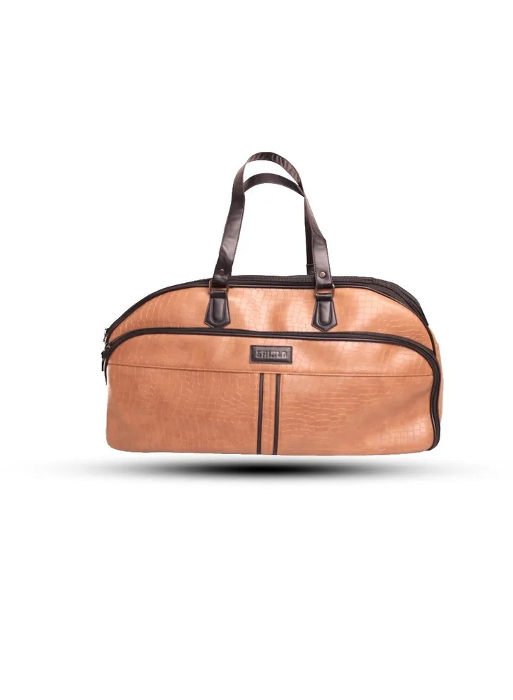 Crocodile design leather travel bag - brown 