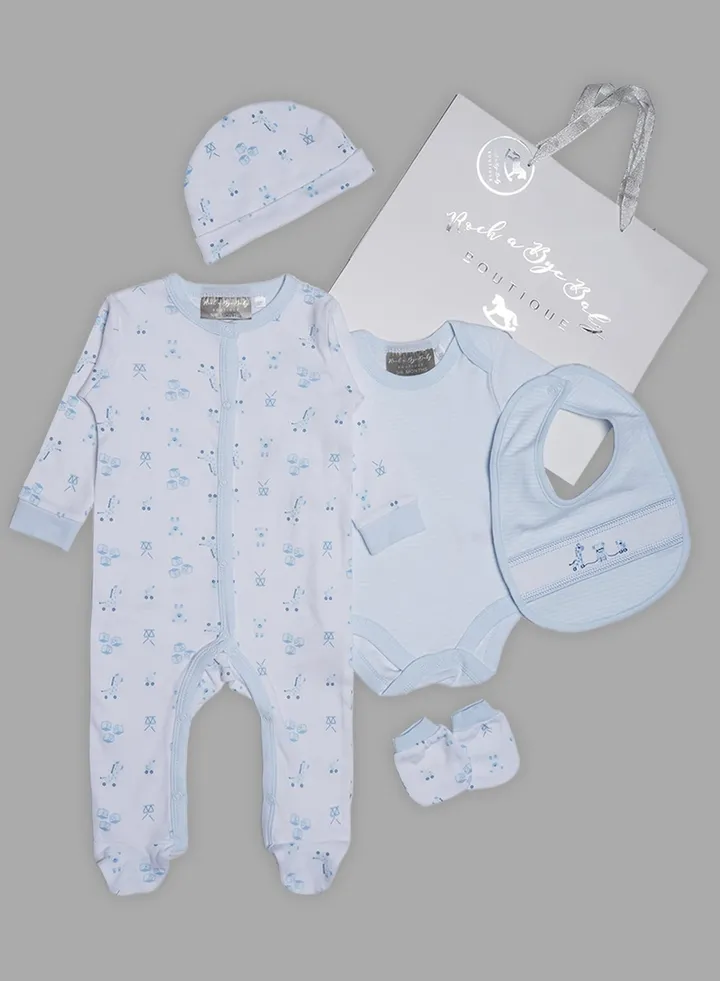 5 Piece Baby Combo Set White/Blue