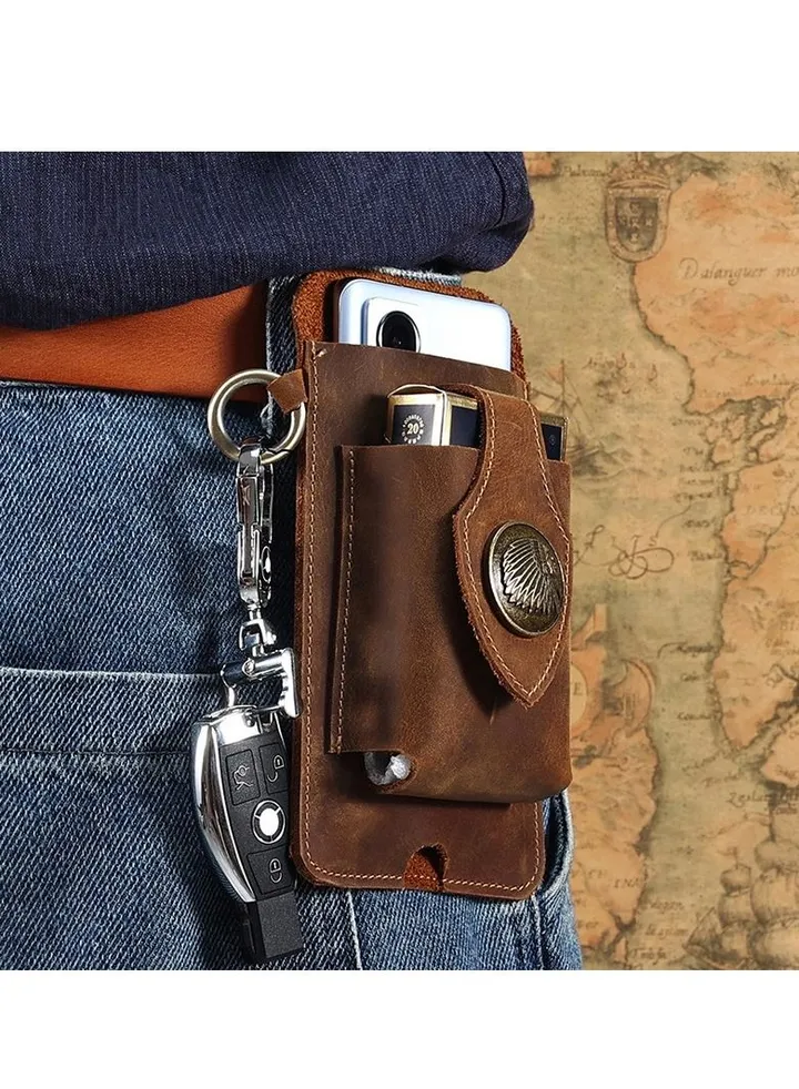M MIAOYAN Genuine Leather Tactical Waist Bag Men's Mobile Phone Bag Sports Waist Bag Men's Waist Bag