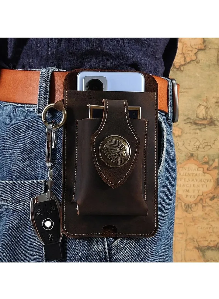 M MIAOYAN Genuine Leather Tactical Waist Bag Men's Mobile Phone Bag Sports Waist Bag Men's Waist Bag