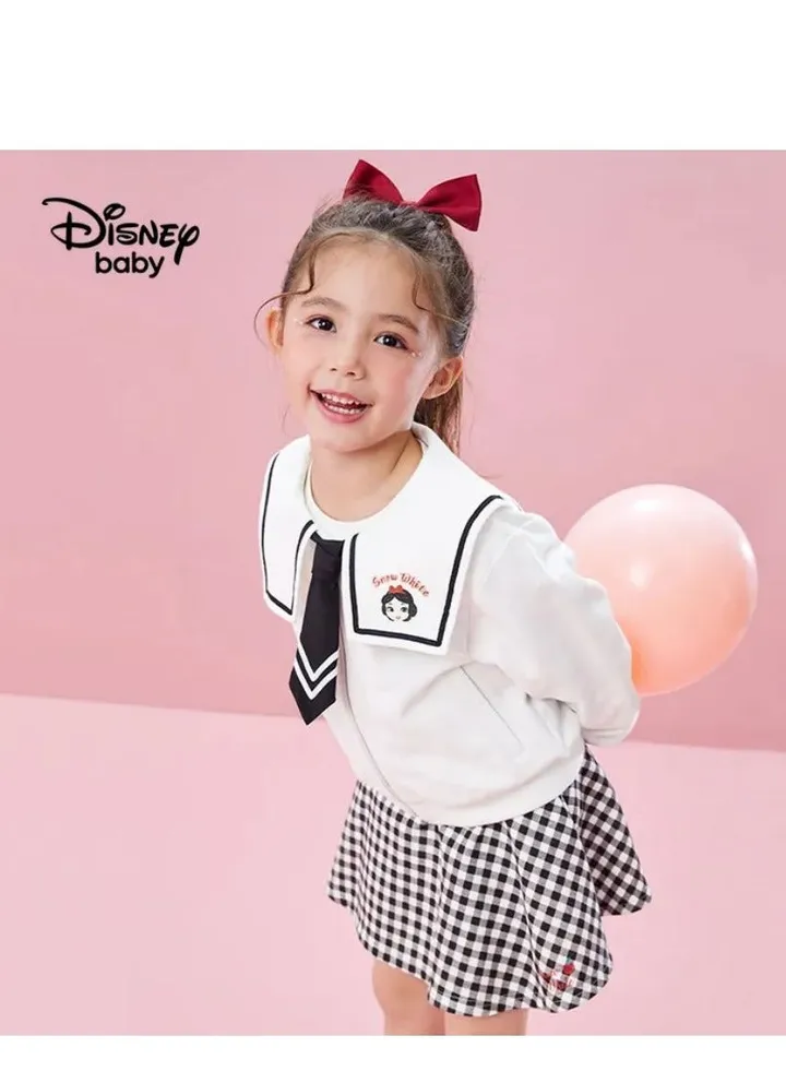 Disney children's knitted college suit long-sleeved polo pleated skirt two-piece set