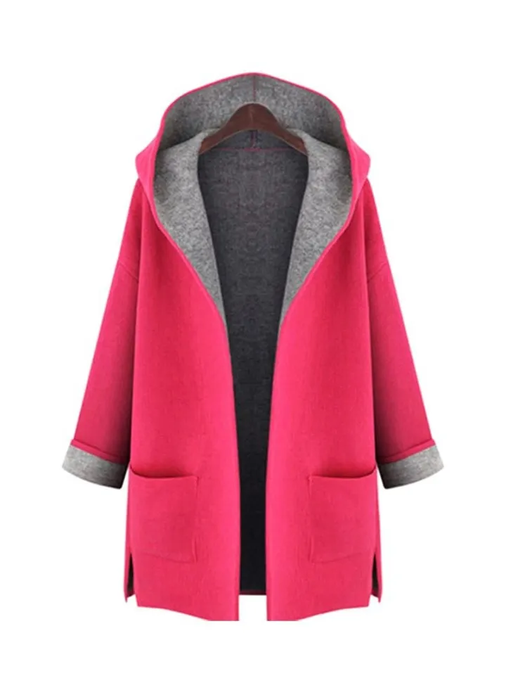 Pocket Detail Hooded Coat Pink