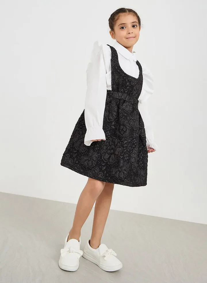 Ruffle Trim Shirt & Jacquard Dress Set