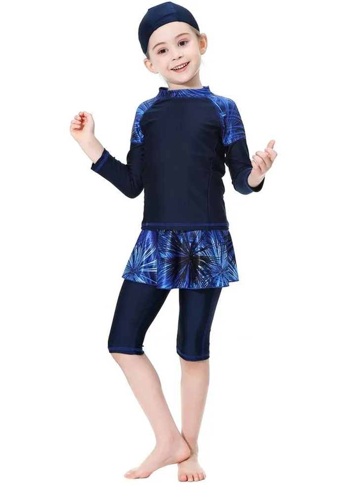Pack Of 3 Girls Printed Swimsuit Blue/Black