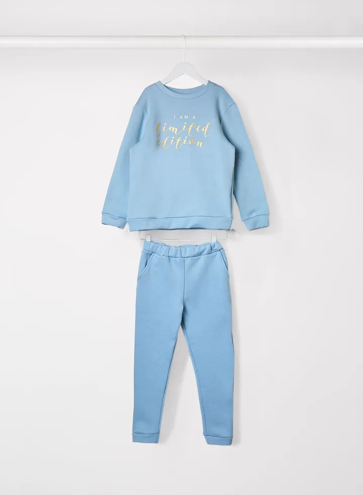 Kids/Teen Slogan Pant Set Blue