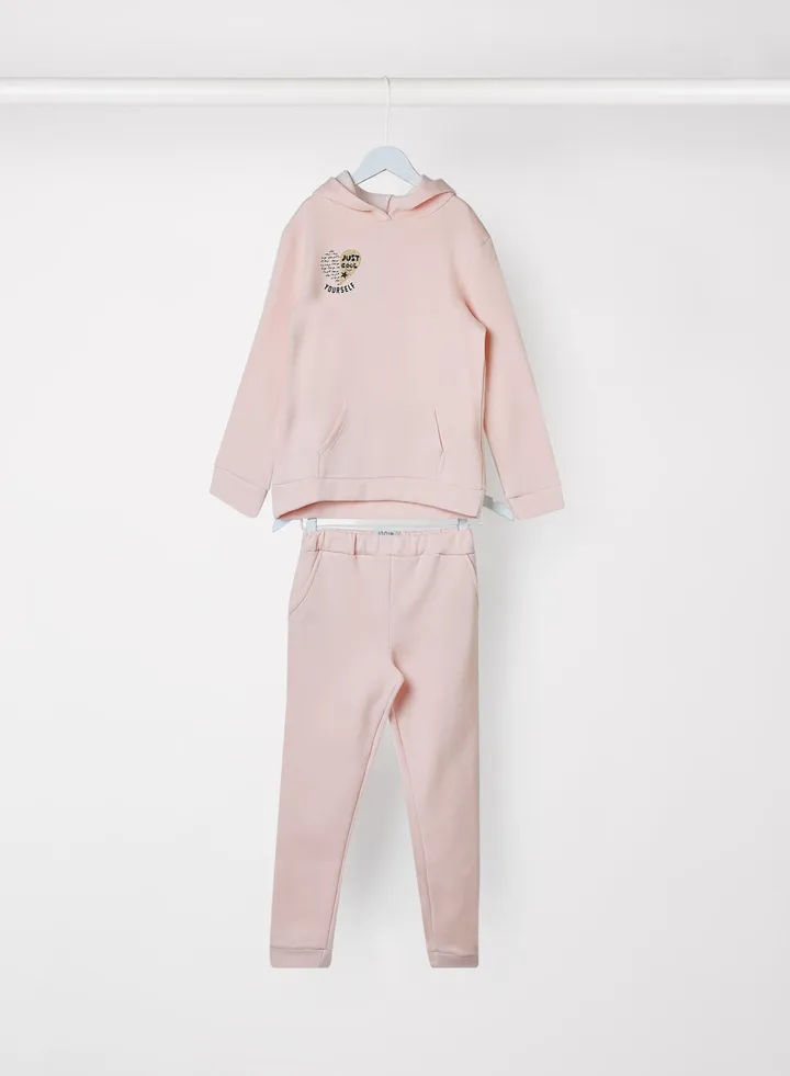 Kids/Teen Slogan Hoodie Set Pink