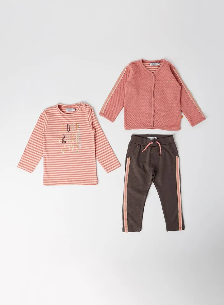 Printed Top with Pyjama Set Old Pink/Brown