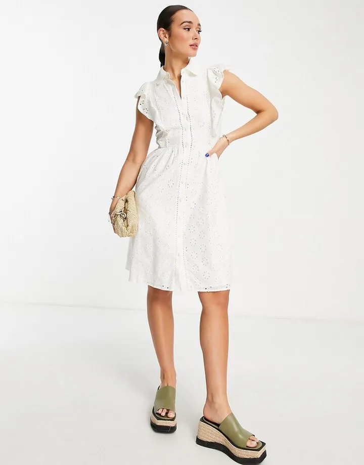 French Connection broderie midi shirt dress