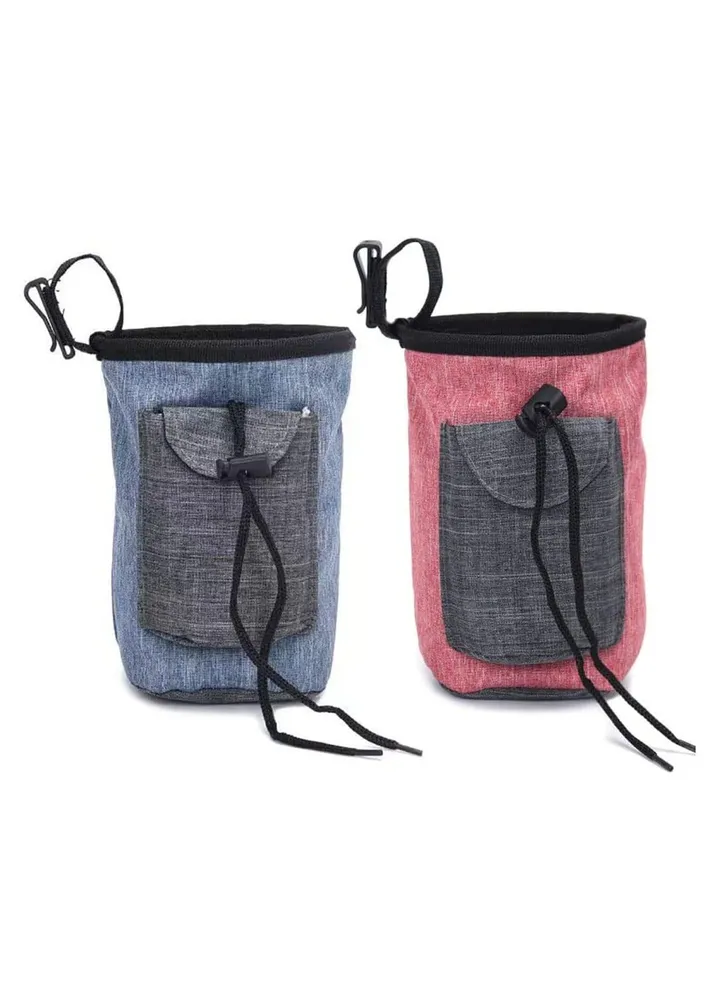 Dog Treat Training Pouch Bag, 3 Ways to Wear, Versatility dog treat pouch, Easily Carries Pet Toys, Kibble, Treats, Dog collapsible bowl, Built–in Poop Bag Dispenser (2pcs) (Blue + Pink)