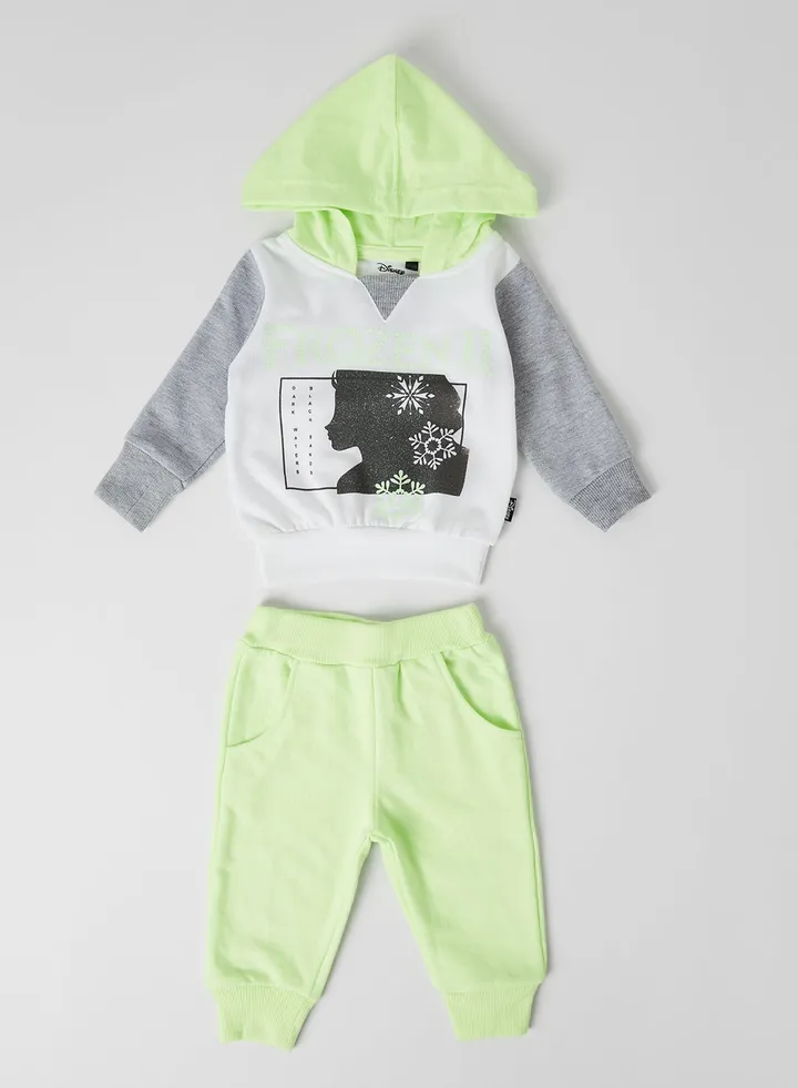 Baby Girls Printed Hoodie And Joggers Set Green