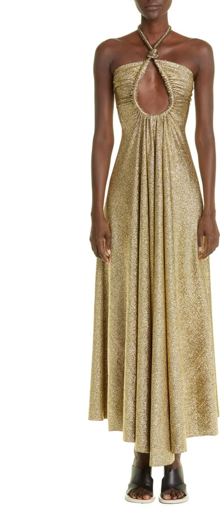 Metallic Jersey Halter Dress