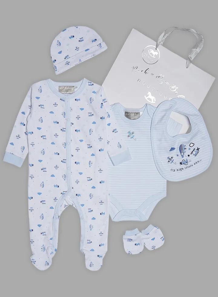 5 Piece Baby Combo Set White/Blue