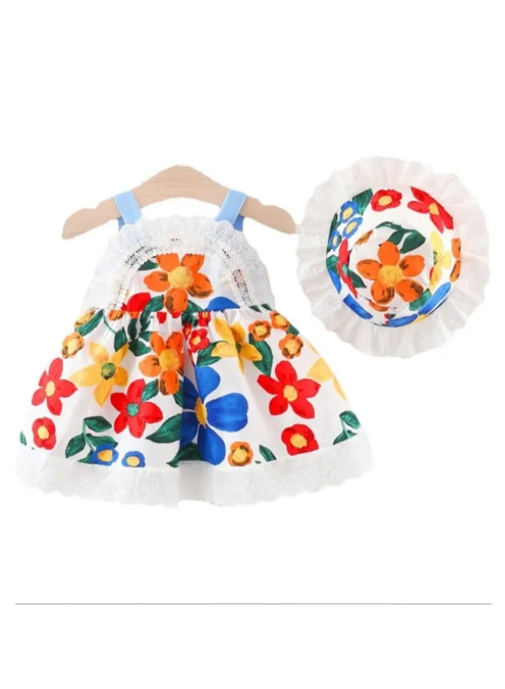 New Cotton Strap Printed Dress Sleeveless Skirt