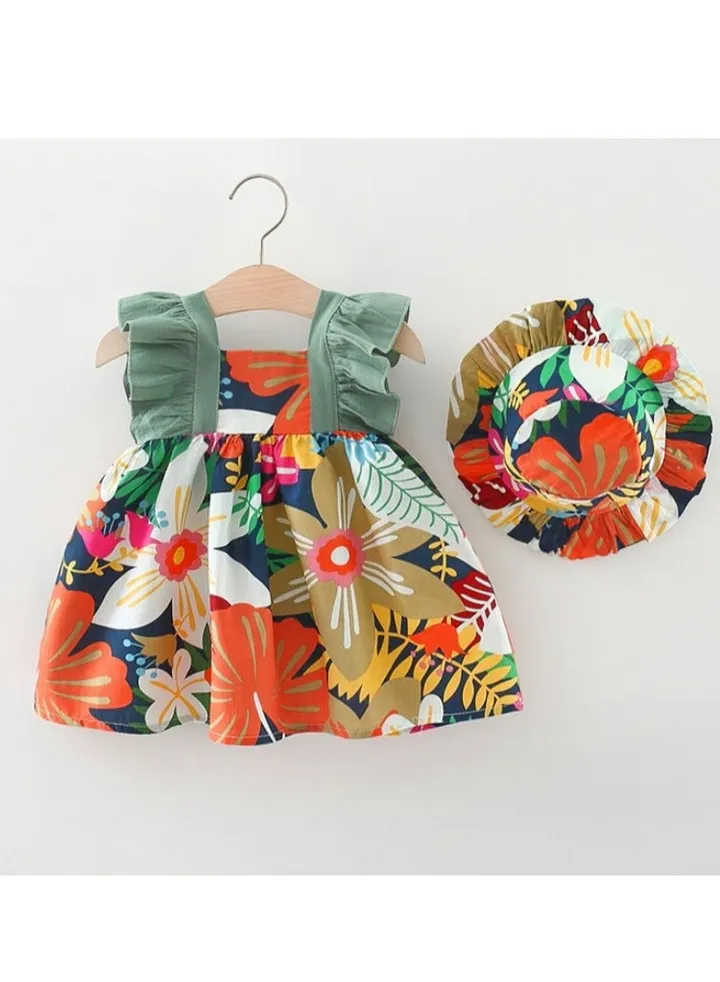 New Cotton Strap Printed Dress Sleeveless Skirt