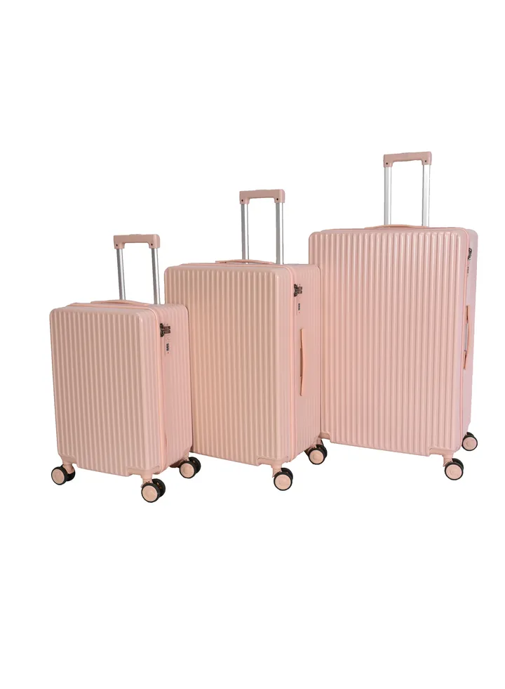 3-Piece Unisex Morano Travel Luggage Trolley Set Pink