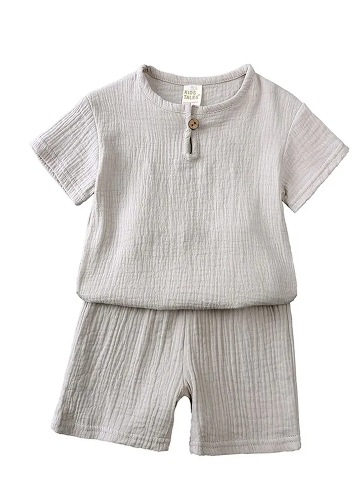 Children's Cotton Short-sleeved T-shirt Shorts Chinese Style Thin Suit Grey