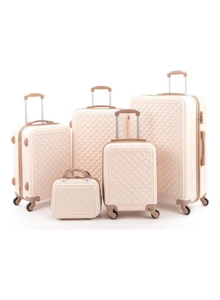 5-Piece Hard Side Luggage Trolley Set 12/15/20/24/28 Inch Beige/Gold