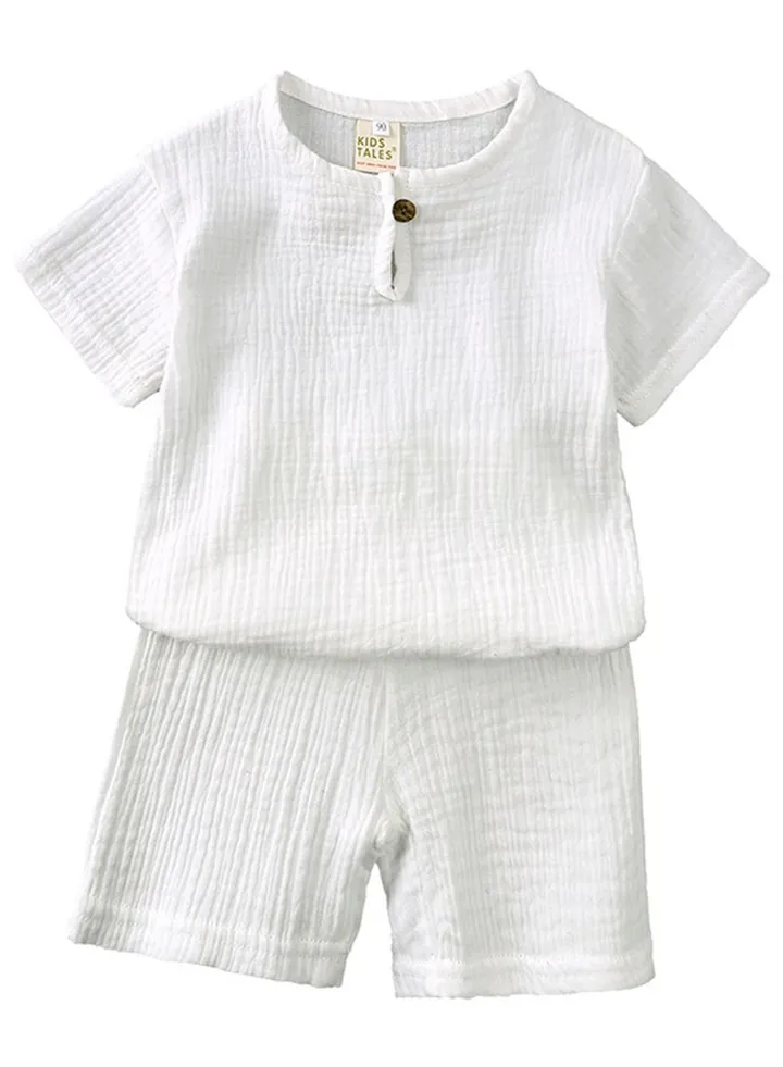Children's Cotton Short-sleeved T-shirt Shorts Chinese Style Thin Suit White