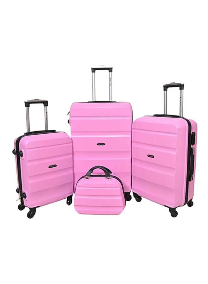 4-Piece ABS Travel Bag Set Pink/Black