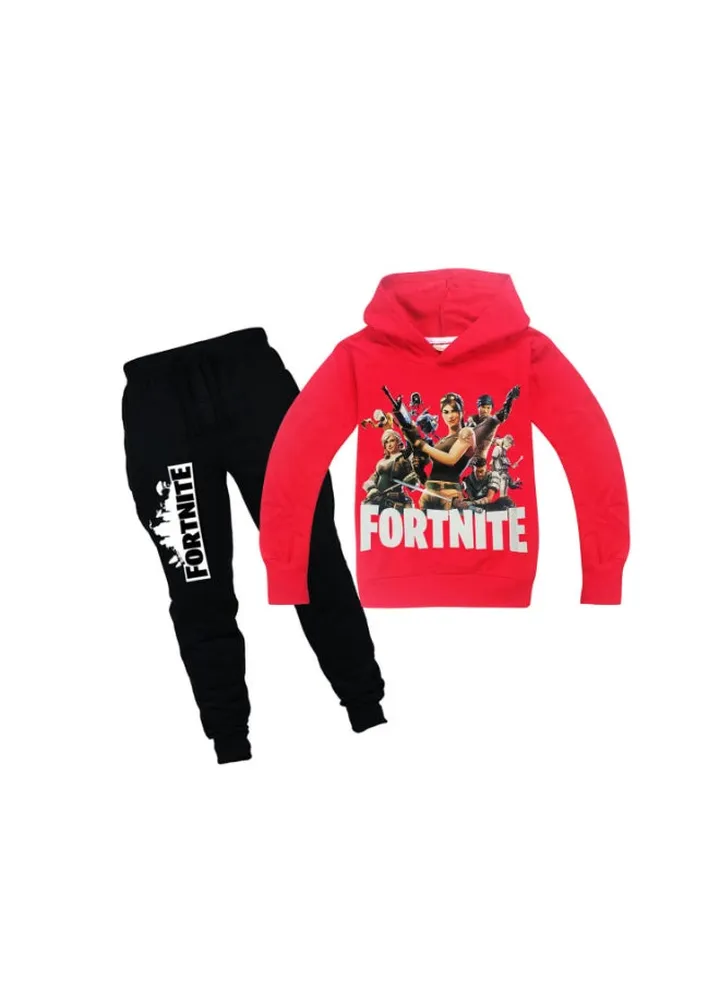 2-Piece Graphic Printed Hoodie And Pants Set Red/Black