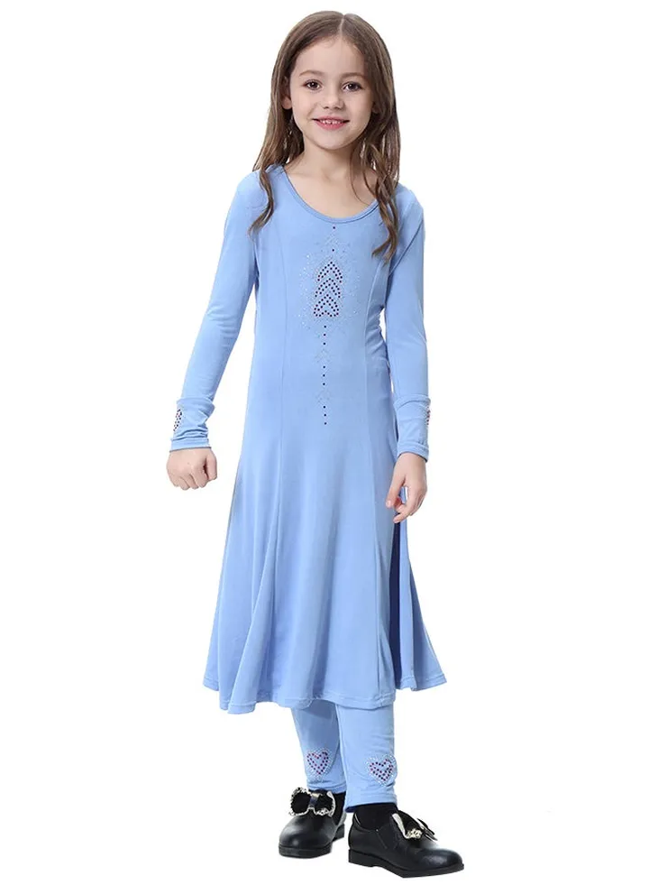 Long Sleeve Saudi Arab Dress With Pants Blue