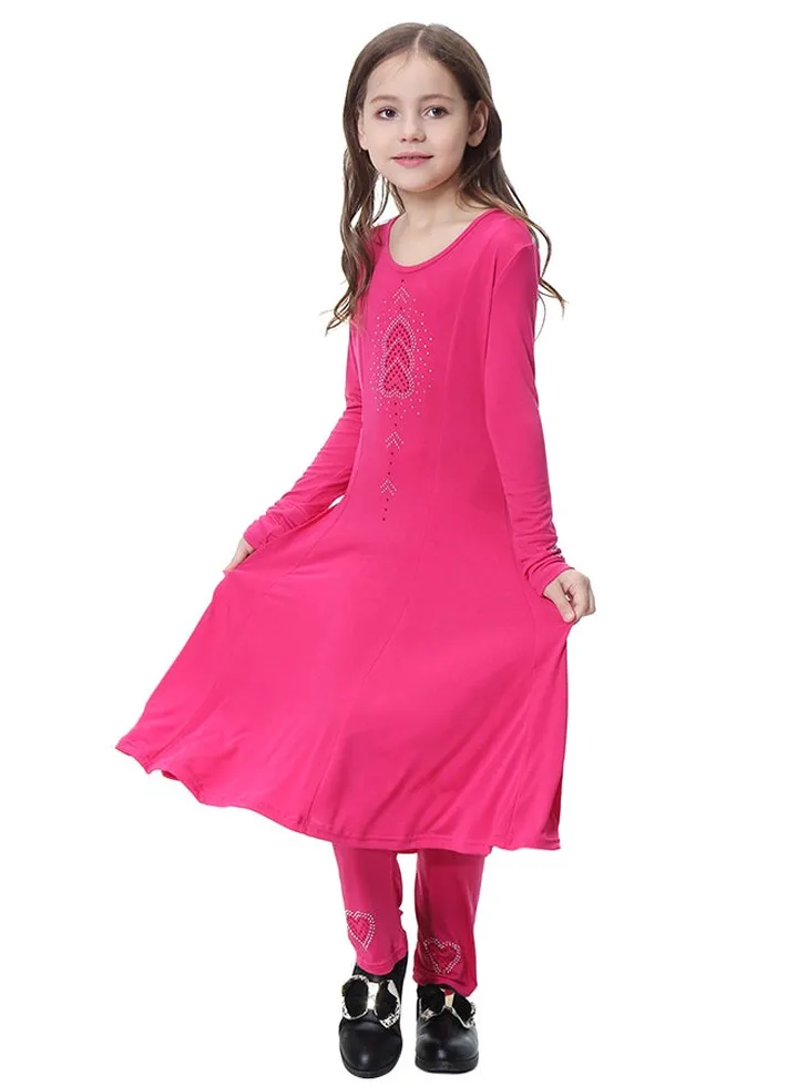 Long Sleeve Saudi Arab Dress With Pants Pink