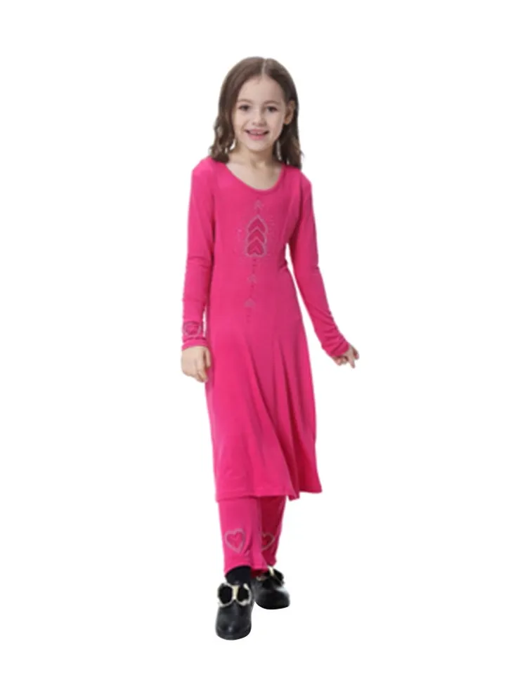 Two-Piece Long Sleeve Dress Set Pink