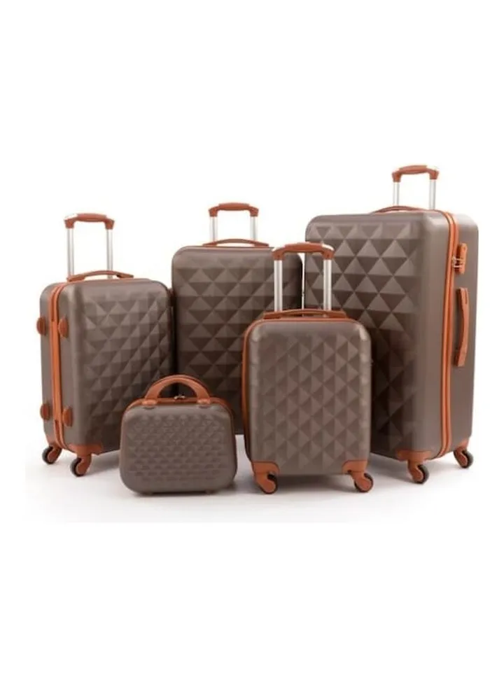 5-Piece Hard Side Luggage Trolley Set 12/17/20/24/28 Inch Coffee