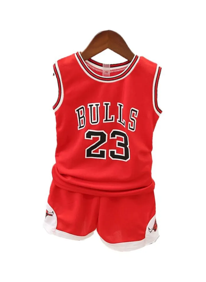 Kids Bulls 23 Printed Basketball T-Shirt And Shorts Set Red/White/Black