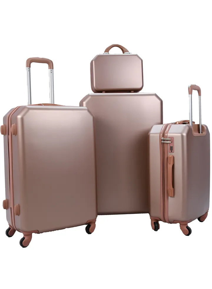 4-Piece Luggage Trolley Bag Set Rose Golden