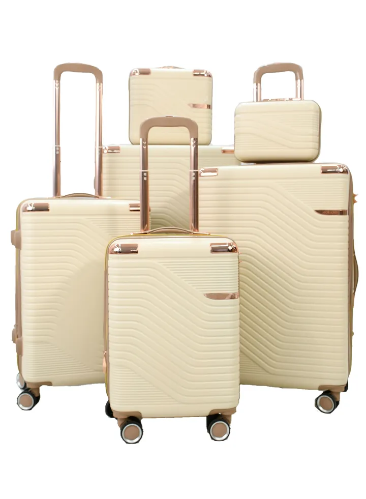 6-Piece Luggage Trolley Bag Set Beige With Khaki