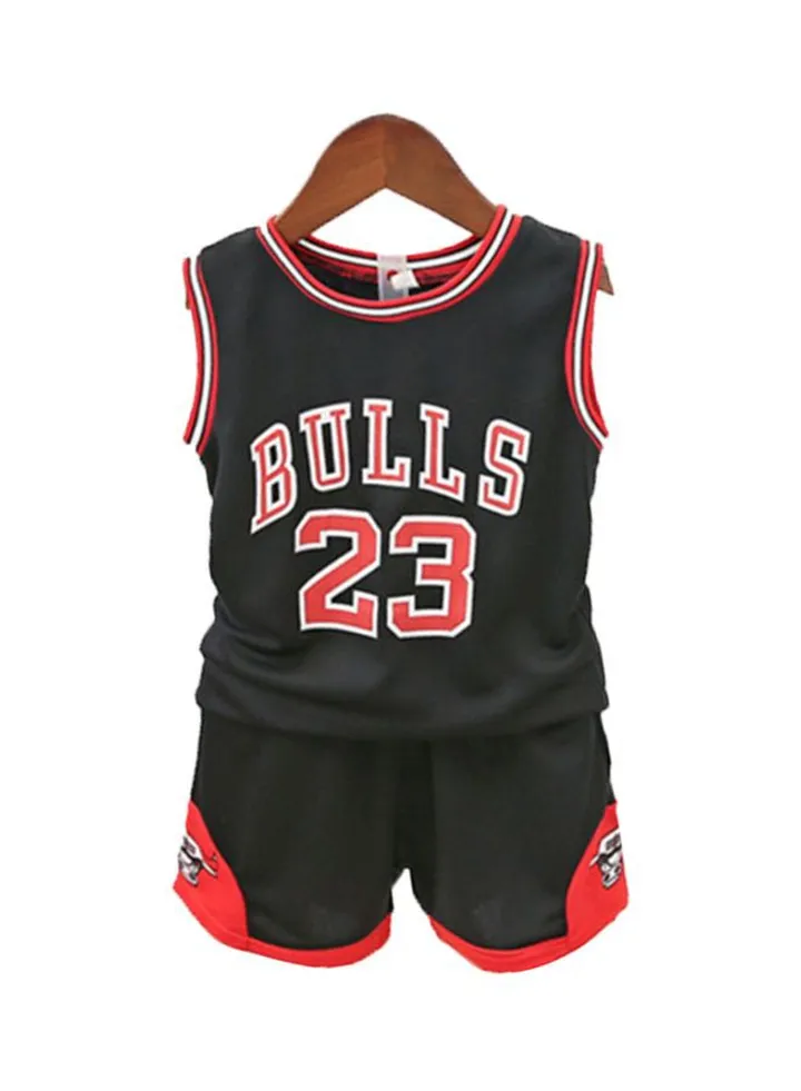 Kids Bulls 23 Printed Basketball T-Shirt And Shorts Black/Red/White