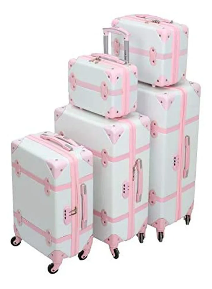 Morano 5-Piece Luggage Trolley Bag Set White And Pink