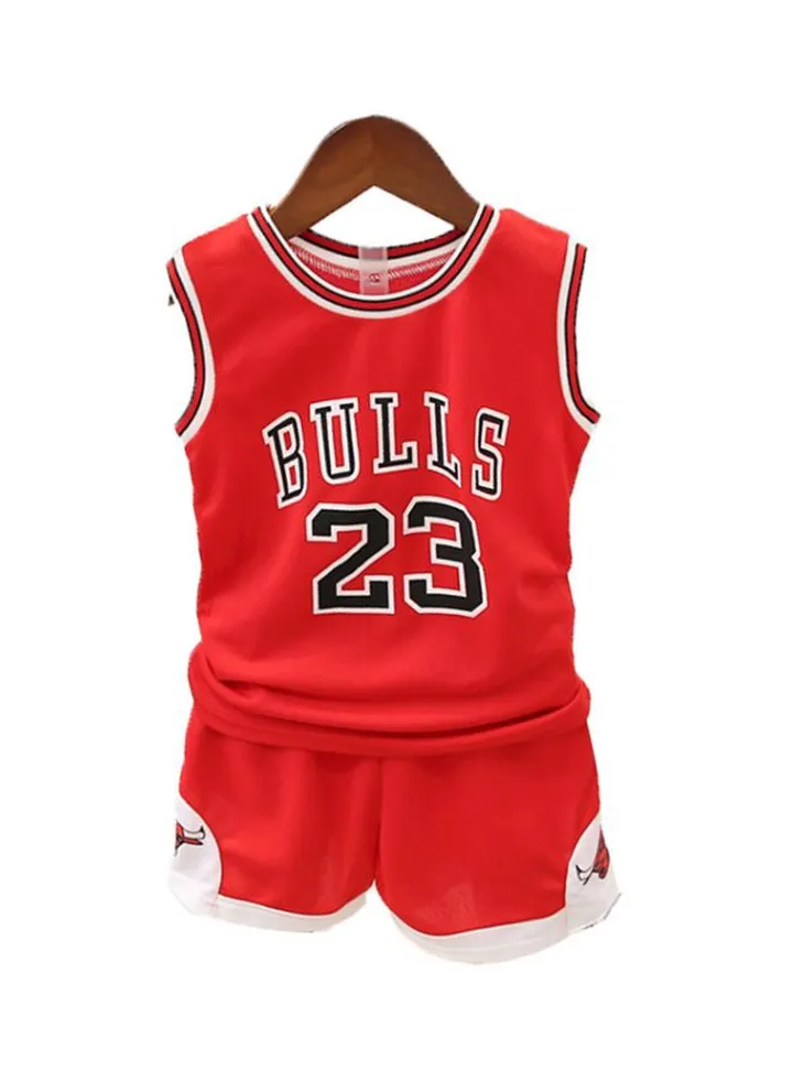 Kids Bulls 23 Printed Basketball T-Shirt And Shorts Red/White/Black