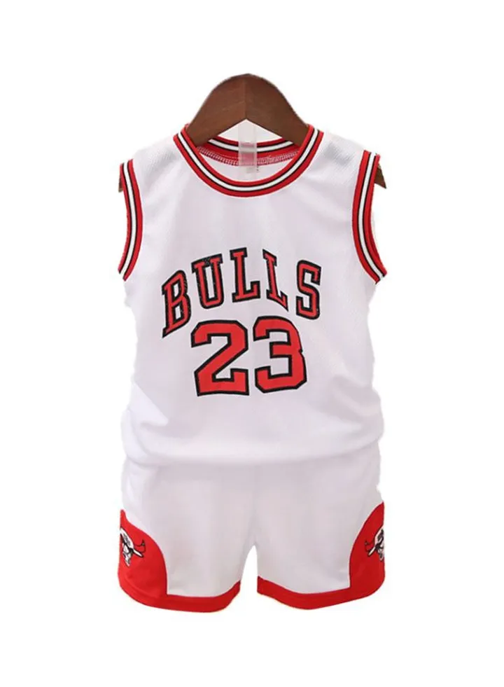 Kids Bulls 23 Printed Basketball T-Shirt With Shorts White/Red/Black