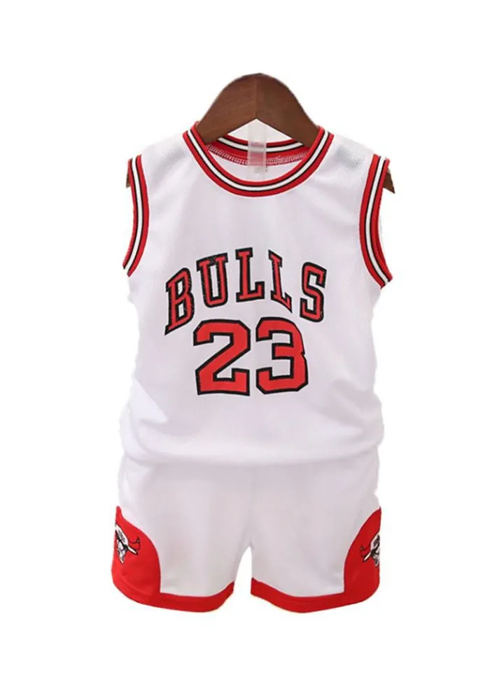 Kids Bulls 23 Printed Basketball T-Shirt And Shorts White/Red/Black