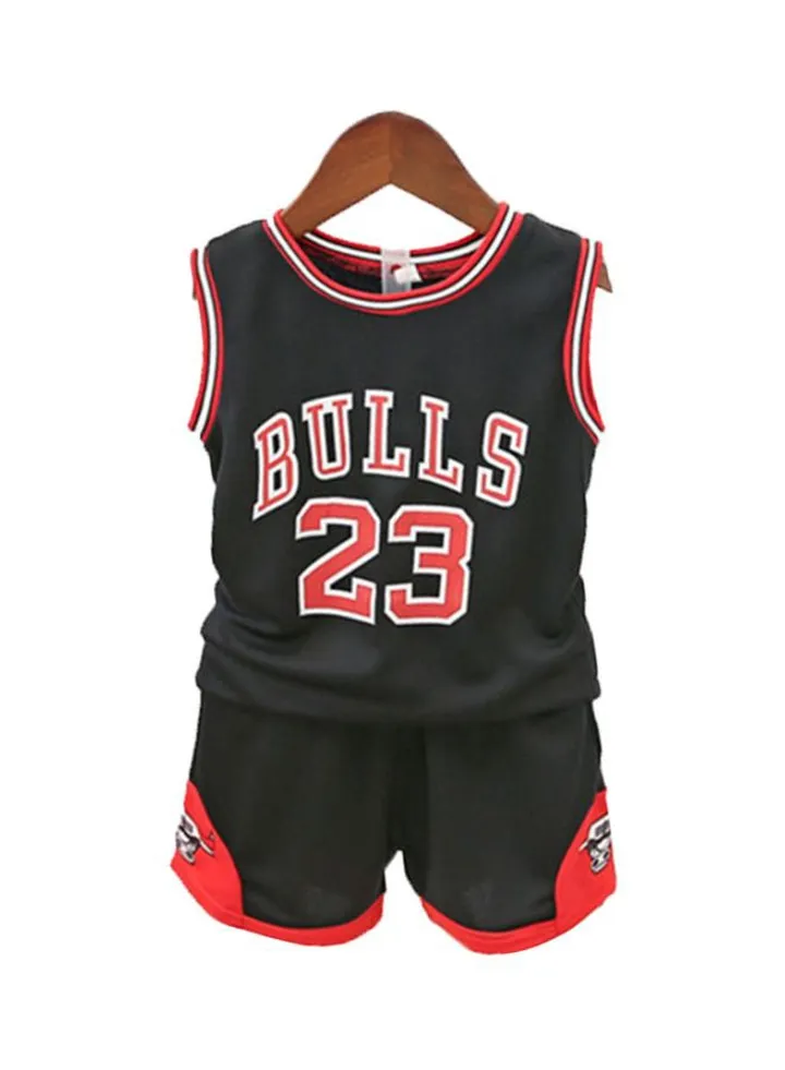 Bulls 23 Printed Basketball T-Shirt And Shorts Black/Red/White