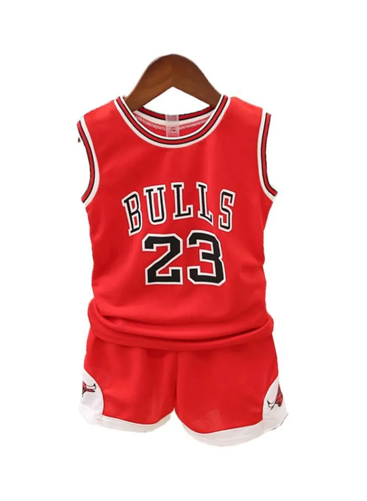 Kids Bulls 23 Printed Basketball T-Shirt And Shorts Red/White/Black